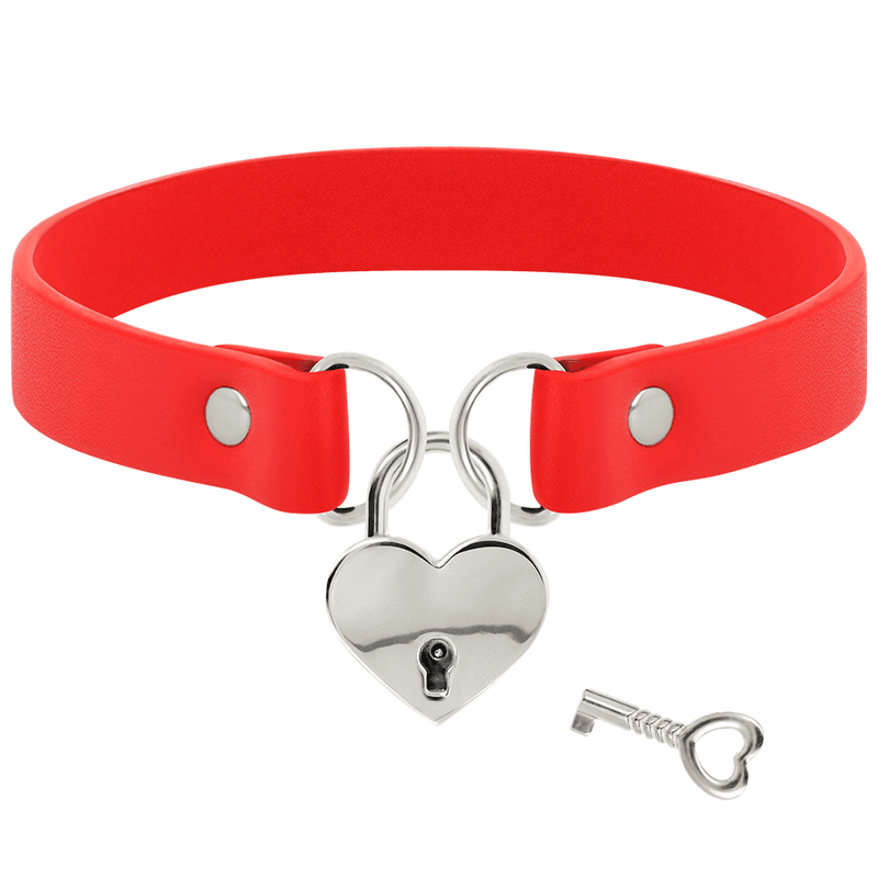 COQUETTE CHIC DESIRE - RED VEGAN LEATHER NECKLACE WITH HEART ACCESSORY WITH KEY thumb 3