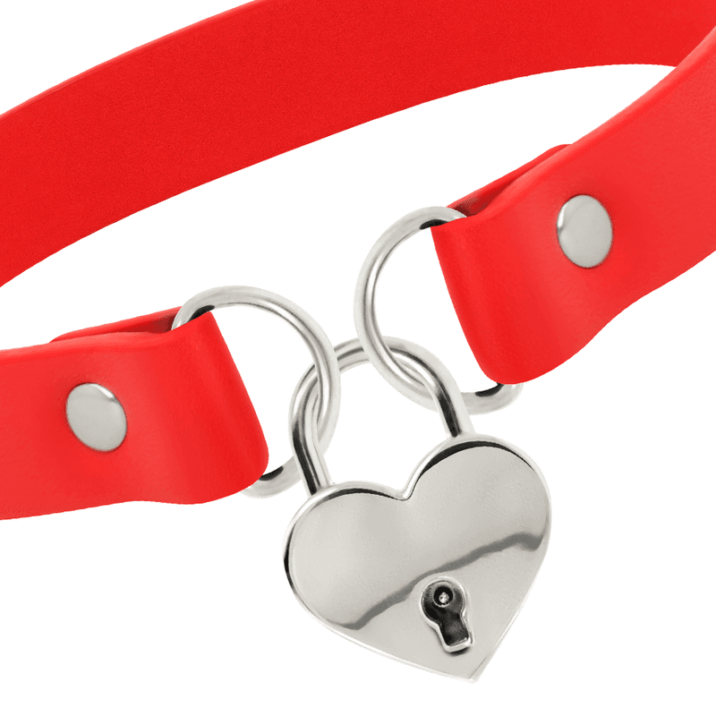 COQUETTE CHIC DESIRE - RED VEGAN LEATHER NECKLACE WITH HEART ACCESSORY WITH KEY thumb 4