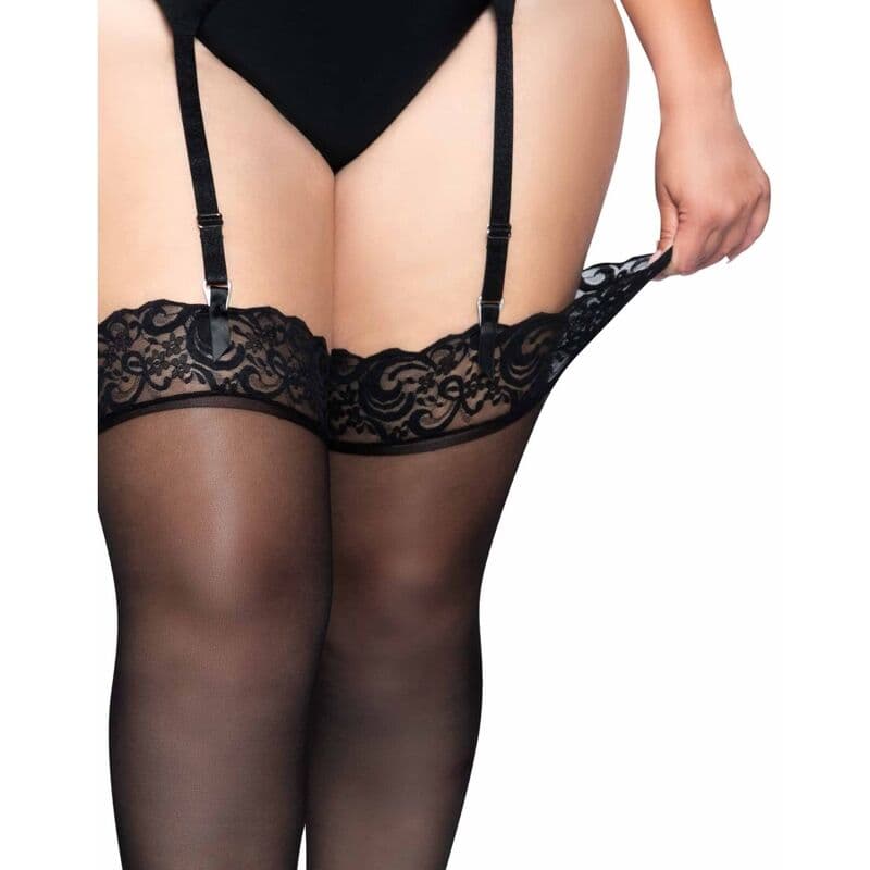 LEG AVENUE - OUTLET - BLACK NYLON STOCKINGS WITH LACE TOP PLUS thumb 3