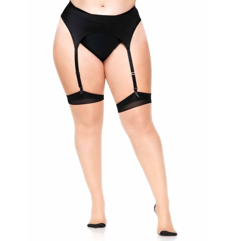 LEG AVENUE - PLUS LYCRA SHEER 2 TONE THIGH HIGH WITH BACKSEAM AND CUBAN HEEL thumb 3