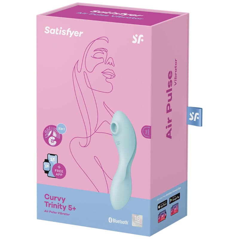 SATISFYER - CURVY TRINITY 5 AIR PULSE STIMULATOR & VIBRATOR APP BLUE thumb 4