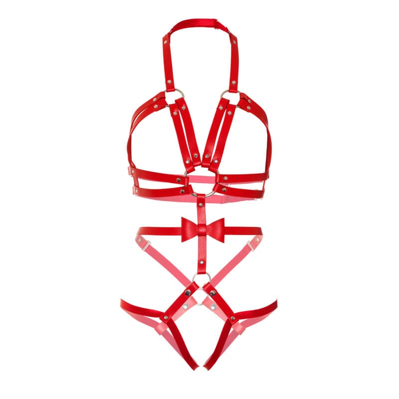 LEG AVENUE - KINK - STUDDED O-RING HARNESS TEDDY SIZE M - RED thumb 3