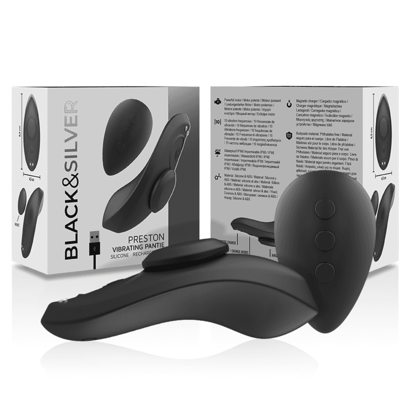 BLACK&SILVER - PRESTON RECHARGEABLE SILICONE VIBRATOR PANTIE BLACK thumb 6