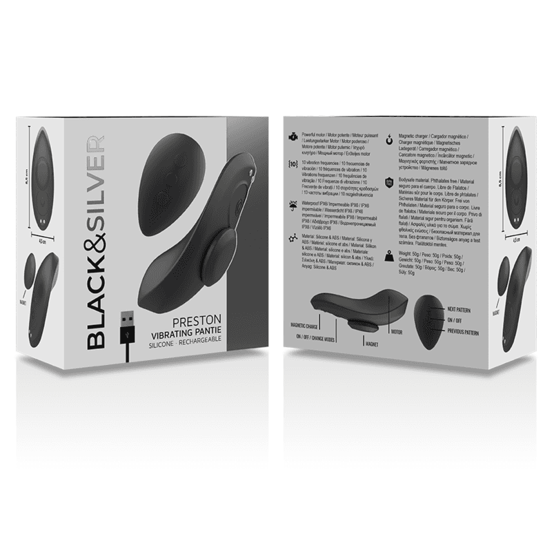 BLACK&SILVER - PRESTON RECHARGEABLE SILICONE VIBRATOR PANTIE BLACK thumb 7