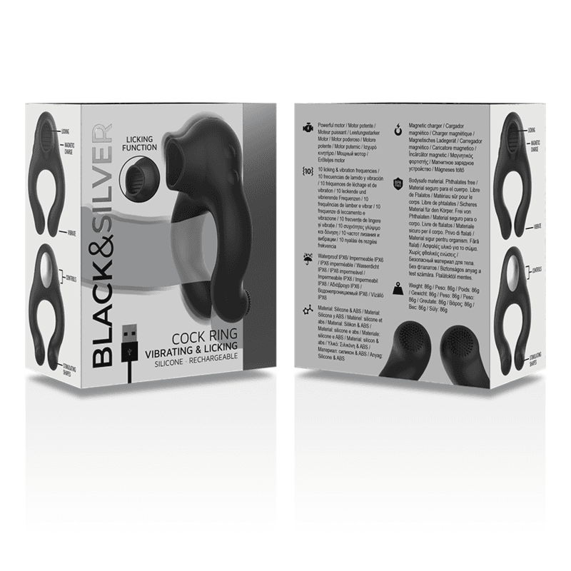 BLACK&SILVER - SILICONE VIBRATOR RING 3 MOTORS RECHARGEABLE BLACK thumb 7