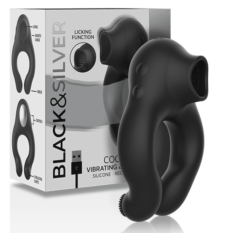 BLACK&SILVER - SILICONE VIBRATOR RING 3 MOTORS RECHARGEABLE BLACK thumb 1