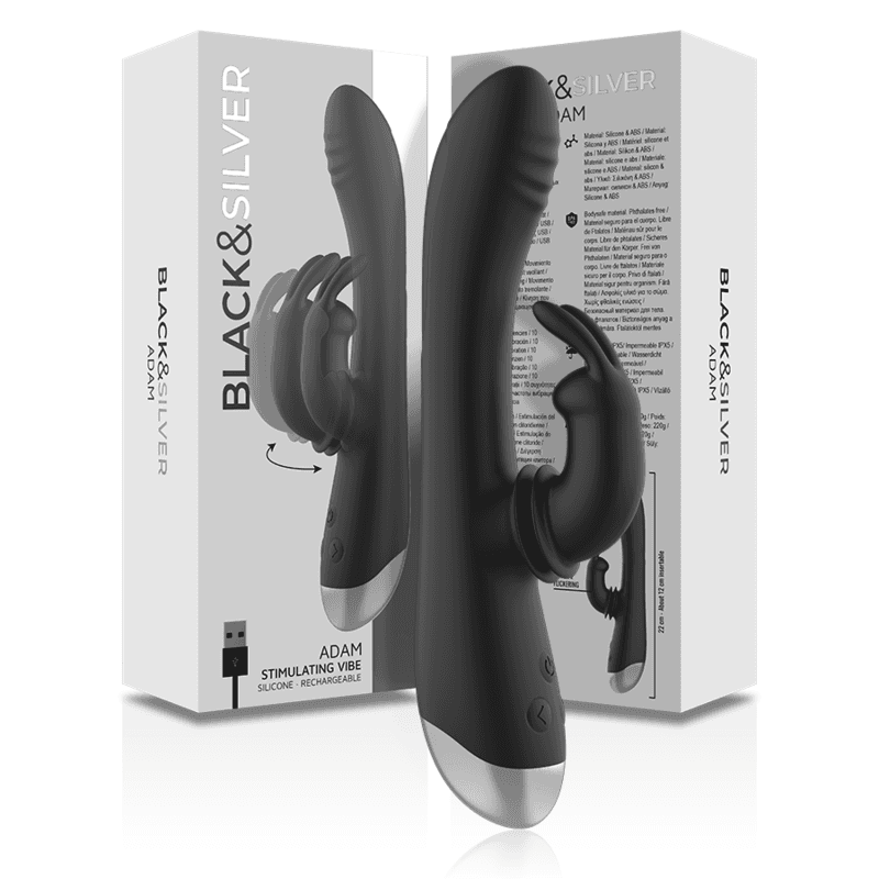 BLACK&SILVER - DJ. ADAM RECHARGEABLE SILICONE RABBIT STIMULATOR BLACK thumb 9