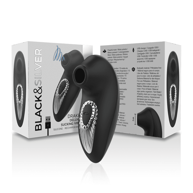 BLACK&SILVER - DRAKE DELUXE SUCKING VIBE RECHARGEABLE SILICONE BLACK thumb 5