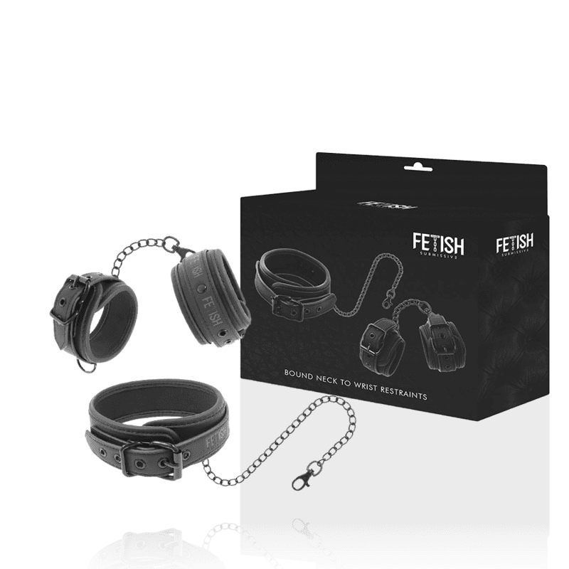 FETISH SUBMISSIVE - VEGAN LEATHER NECKLACE AND HANDCUFFS WITH NOPRENE LINING thumb 2