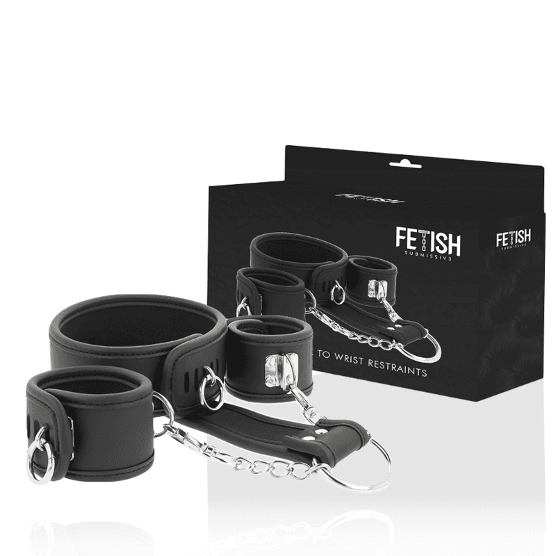 FETISH SUBMISSIVE - VEGAN LEATHER NECKLACE AND HANDCUFFS WITH NOPRENE LINING thumb 2