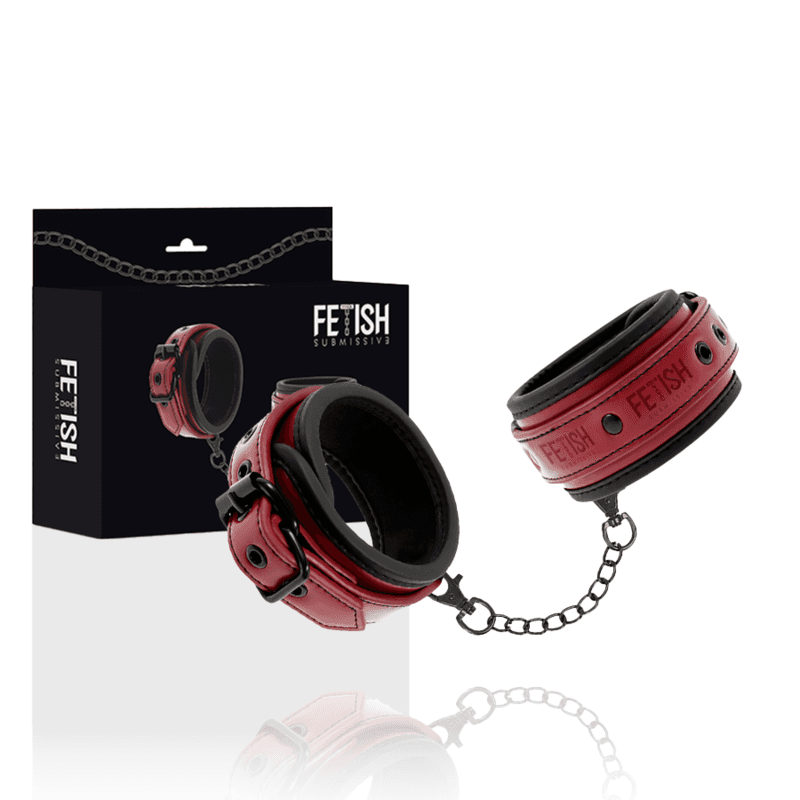 FETISH SUBMISSIVE DARK ROOM - VEGAN LEATHER HANDCUFFS WITH NEOPRENE LINING thumb 2