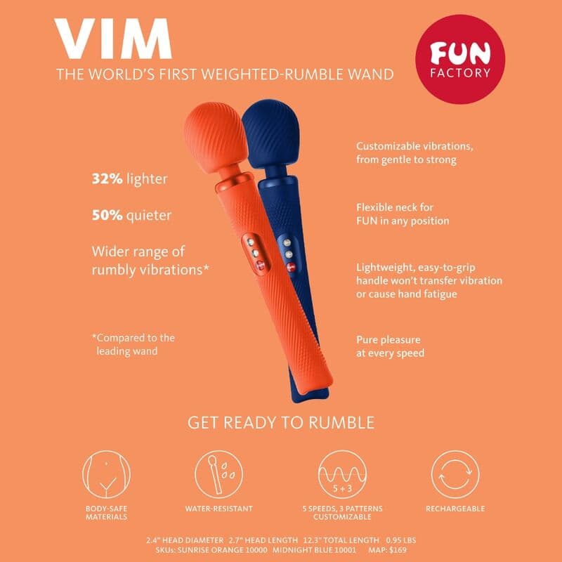 FUN FACTORY - VIM SILICONE RECHARGEABLE VIBRATING WEIGHTED RUMBLE WAND MIDNIGHT BLUE thumb 6