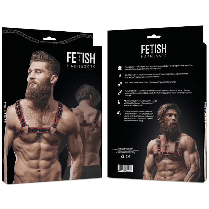 FETISH SUBMISSIVE ATTITUDE - MENS ECO-LEATHER CHEST HARNESS BLACK/RED thumb 2