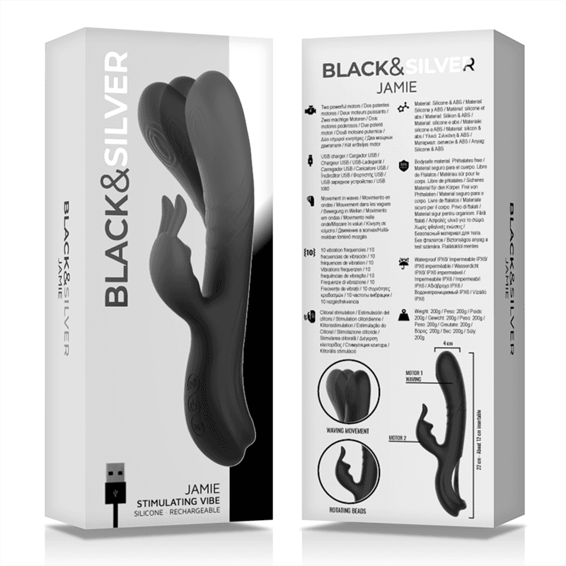 BLACK&SILVER - JAMIE RECHARGEABLE SILICONE RABBIT STIMULATOR BLACK thumb 6