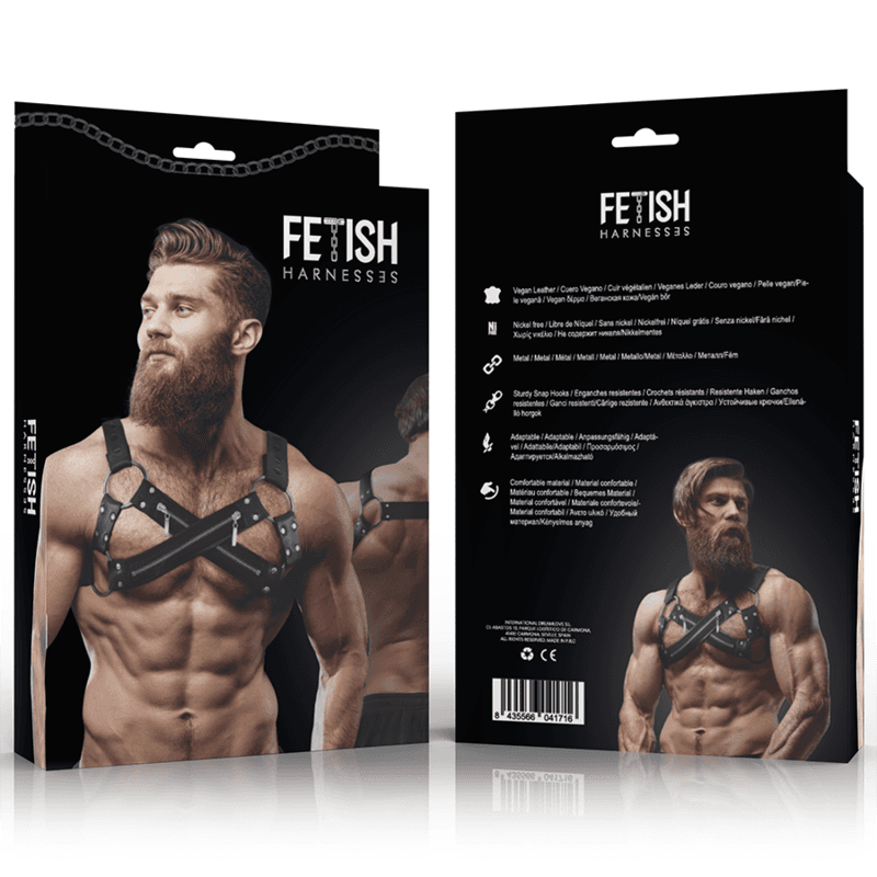 FETISH SUBMISSIVE ATTITUDE - ADJUSTABLE NEOPRENE CROSS-OVER CHEST BULLDOG HARNESS WITH ZIPPERS FOR MEN thumb 2