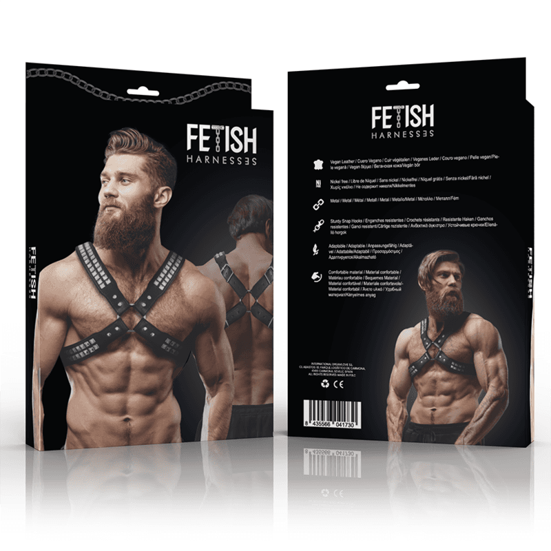 FETISH SUBMISSIVE ATTITUDE - MENS CROSSED CHEST ECO-LEATHER HARNESS WITH RIVETS thumb 2