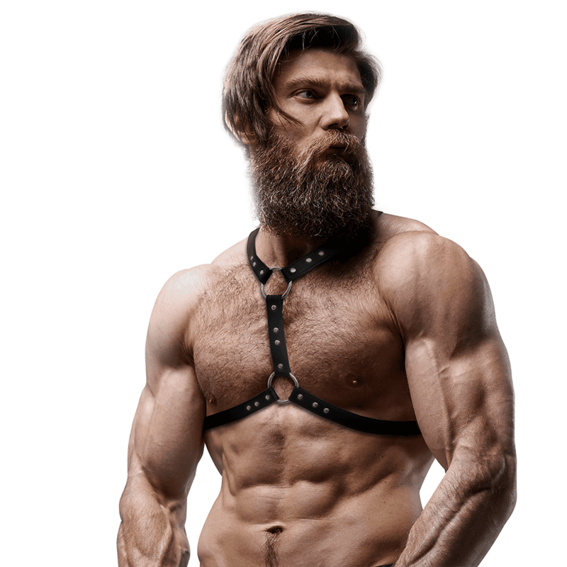 FETISH SUBMISSIVE ATTITUDE - ECO-LEATHER CHEST HARNESS WITH DOUBLE SUPPORT AND STUDS FOR MEN thumb 4