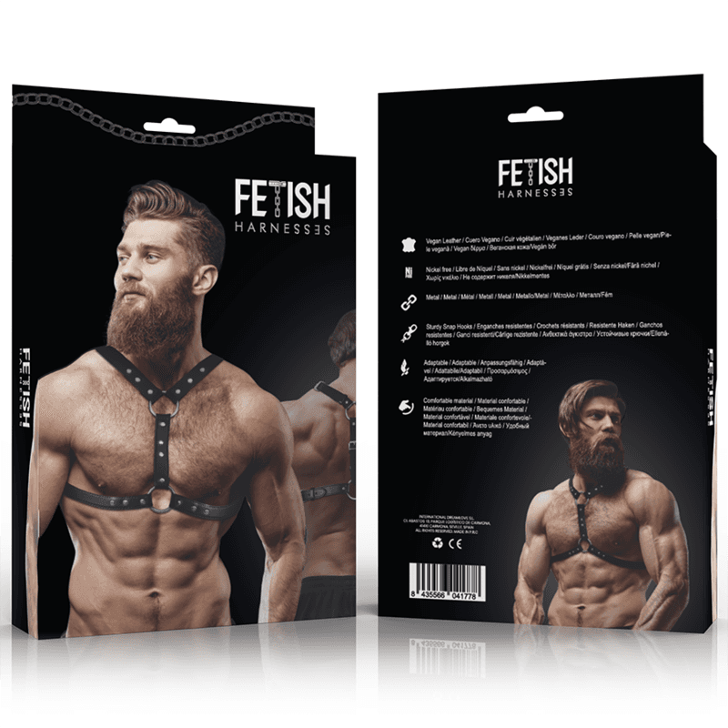 FETISH SUBMISSIVE ATTITUDE - ECO-LEATHER CHEST HARNESS WITH DOUBLE SUPPORT AND STUDS FOR MEN thumb 2
