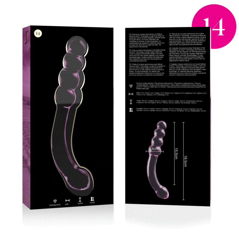NEBULA SERIES BY IBIZA - MODEL 14 DILDO BOROSILICATE GLASS PINK 18.5 CM -O- 3 CM thumb 4