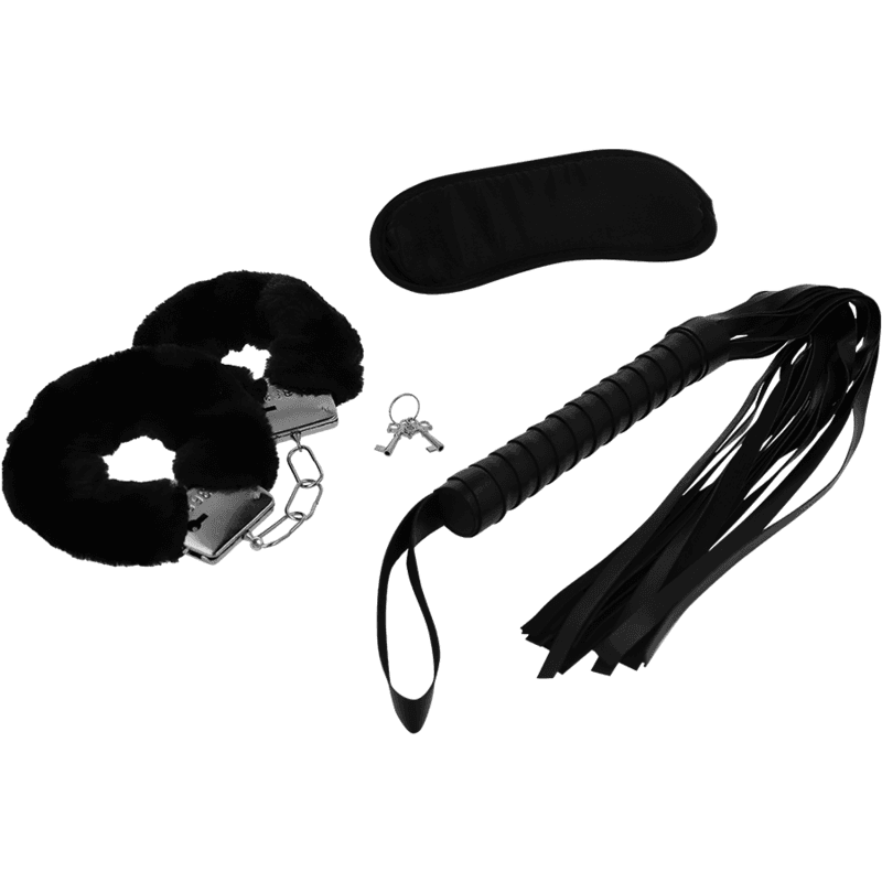 INTENSE - FETISH EROTIC PLAYSET 1 WITH HANDCUFFS, BLIND MASK AND FLOGGER thumb 2
