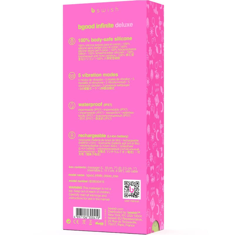 B SWISH - BGOOD INFINITE DELUXE RECHARGEABLE VIBRATOR PINK SILICONE thumb 5