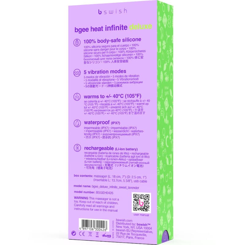 B SWISH - BGEE HEAT INFINITE DELUXE RECHARGEABLE VIBRATOR LAVENDER SILICONE thumb 5