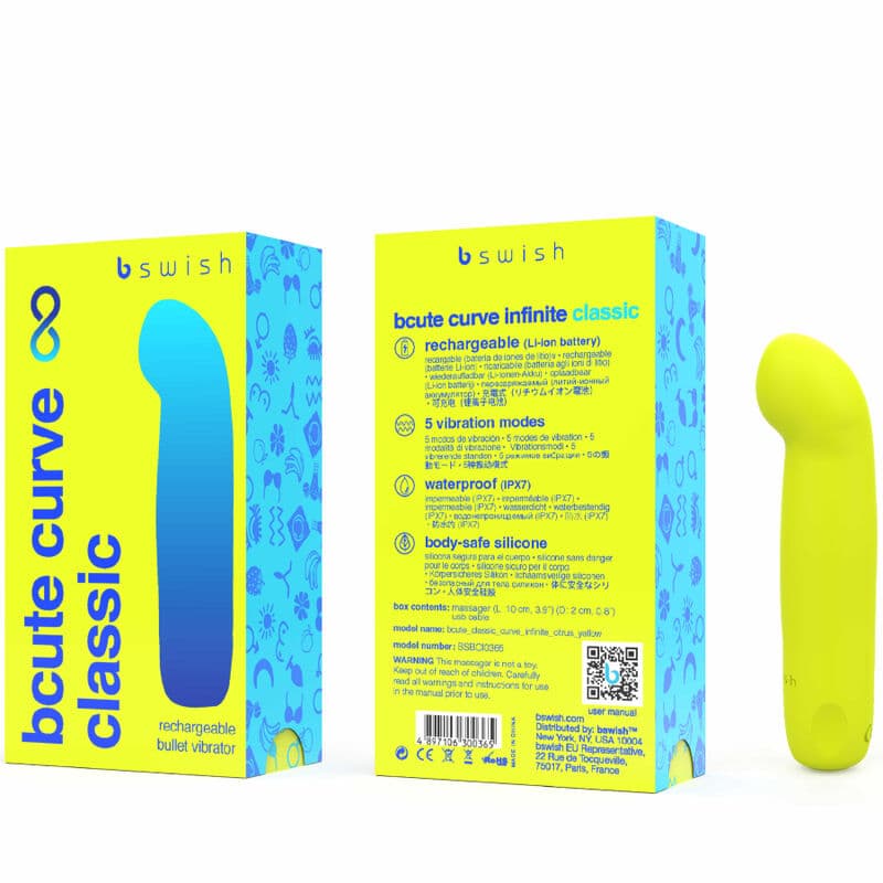 B SWISH - BCUTE CURVE INFINITE CLASSIC RECHARGEABLE SILICONE VIBRATOR YELLOW thumb 3