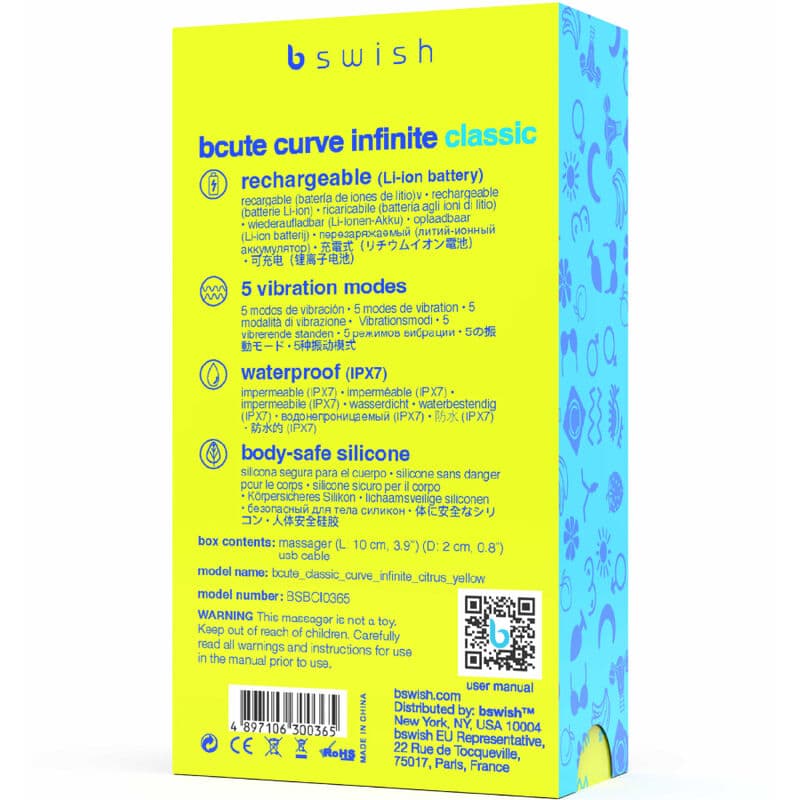B SWISH - BCUTE CURVE INFINITE CLASSIC RECHARGEABLE SILICONE VIBRATOR YELLOW thumb 5