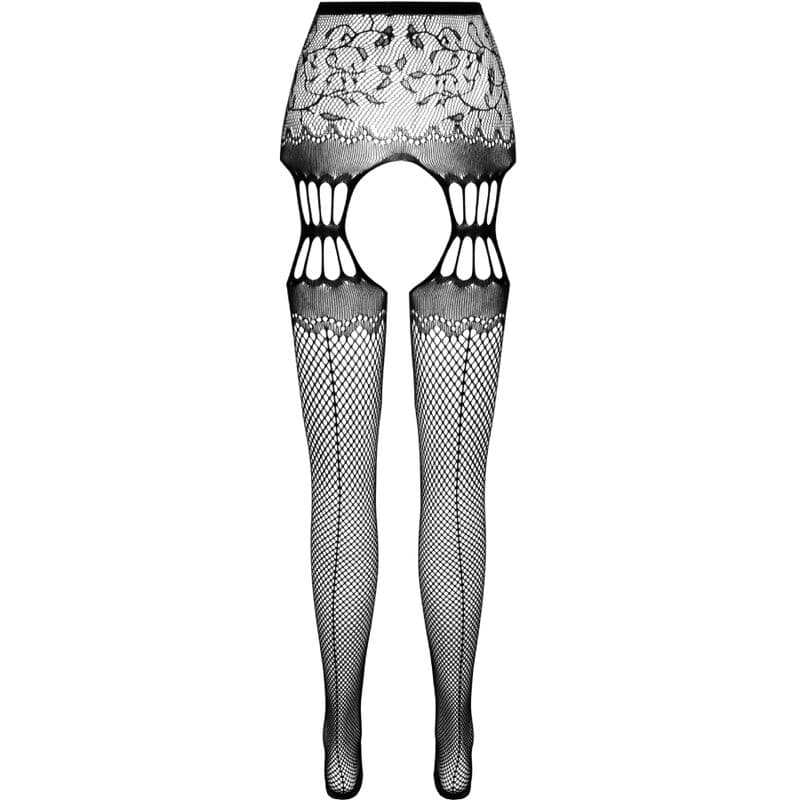 PASSION - S027 BLACK TIGHTS WITH GARTER ONE SIZE thumb 6