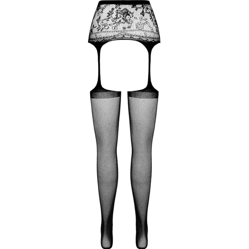 PASSION - S028 BLACK TIGHTS WITH GARTER ONE SIZE thumb 6
