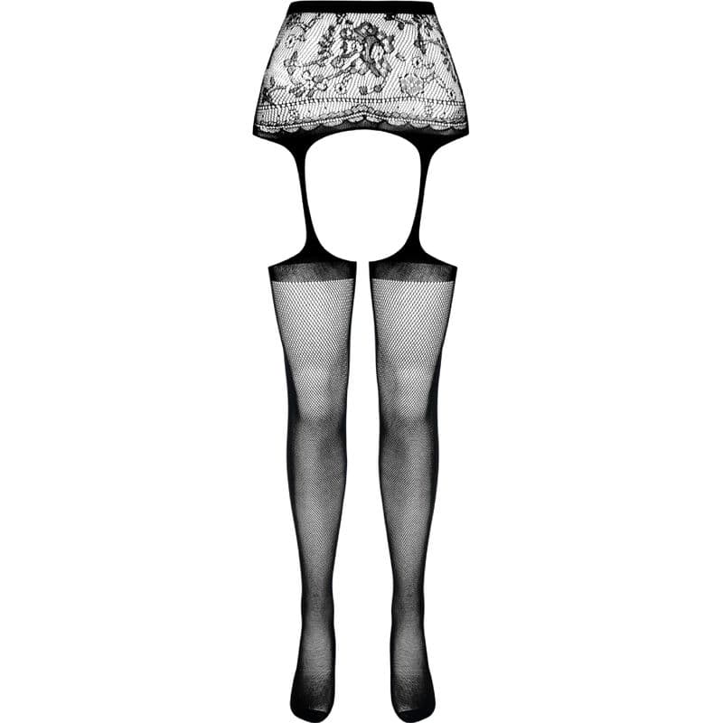 PASSION - S028 BLACK TIGHTS WITH GARTER ONE SIZE thumb 5