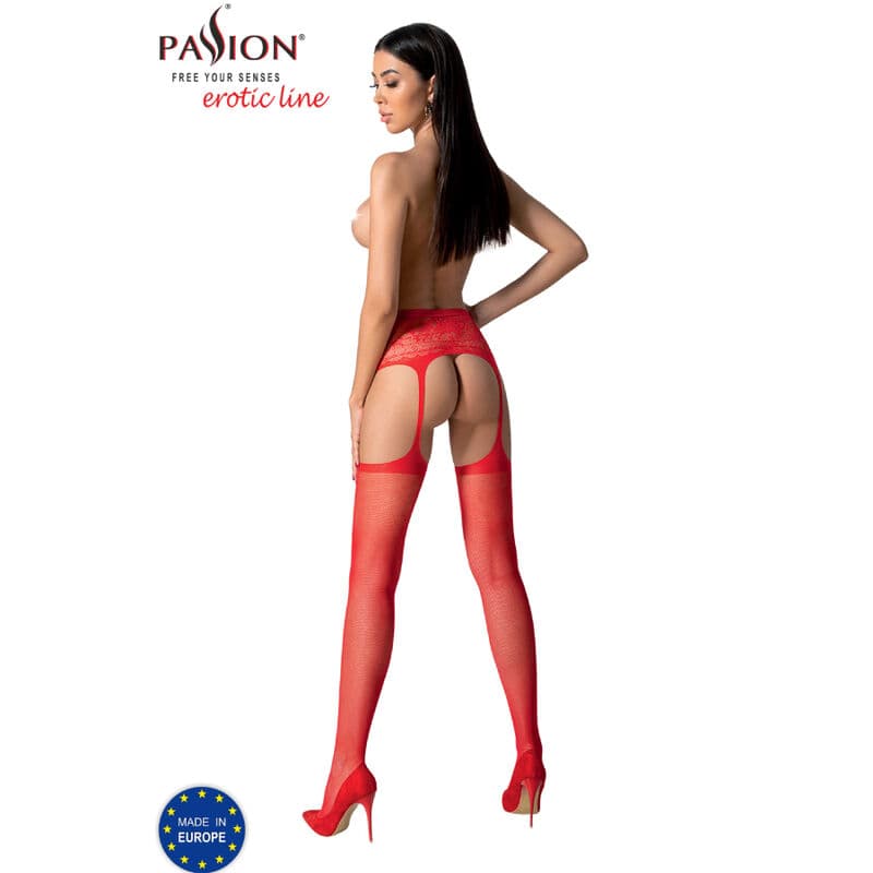 PASSION - S028 RED STOCKINGS WITH GARTER ONE SIZE thumb 4