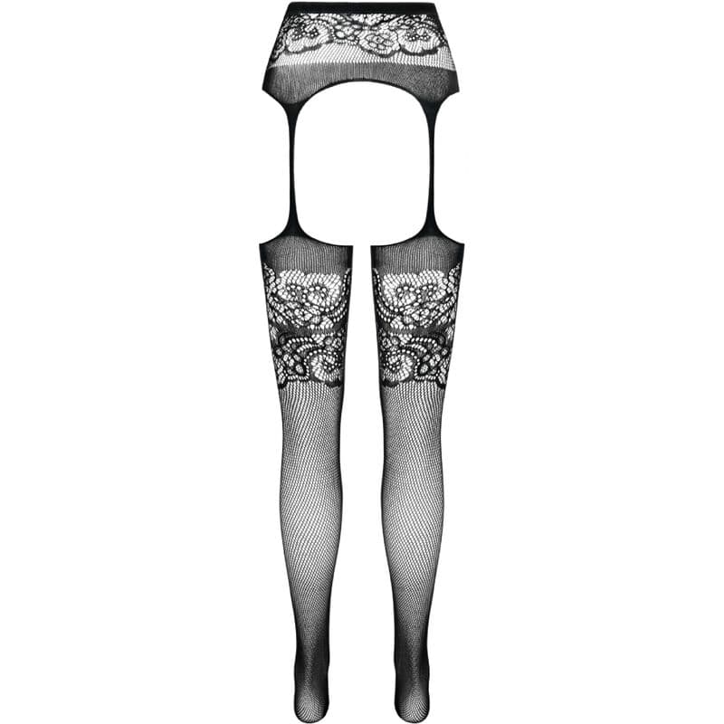 PASSION - S029 BLACK TIGHTS WITH GARTER ONE SIZE thumb 6