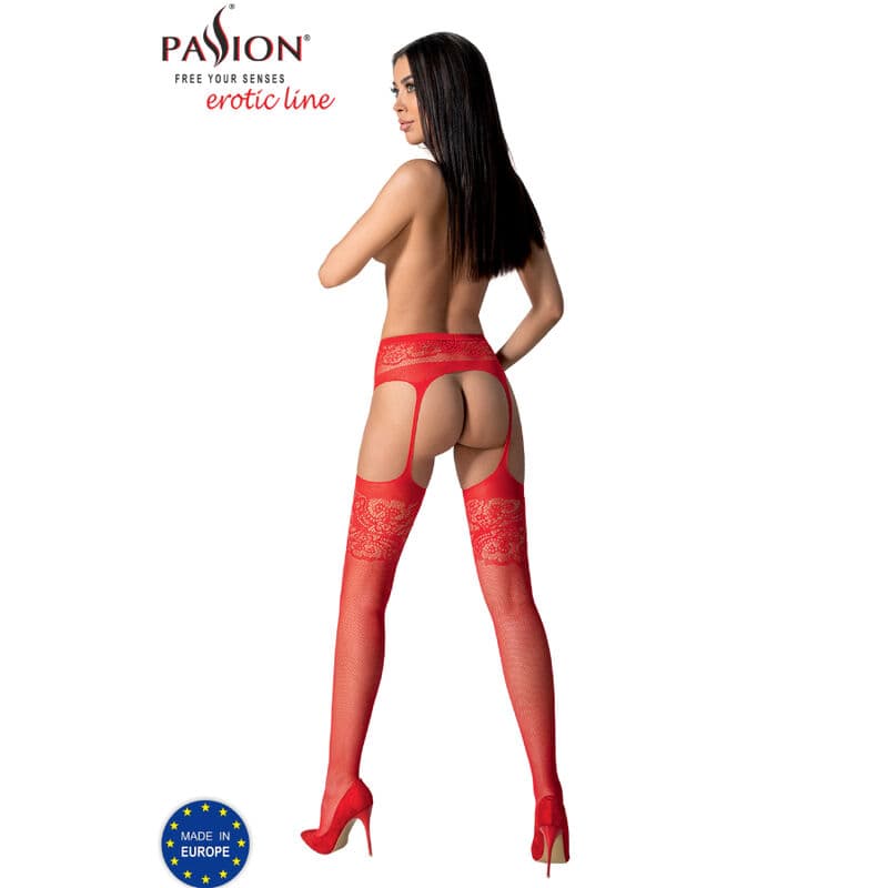 PASSION - S029 RED STOCKINGS WITH GARTER ONE SIZE thumb 4