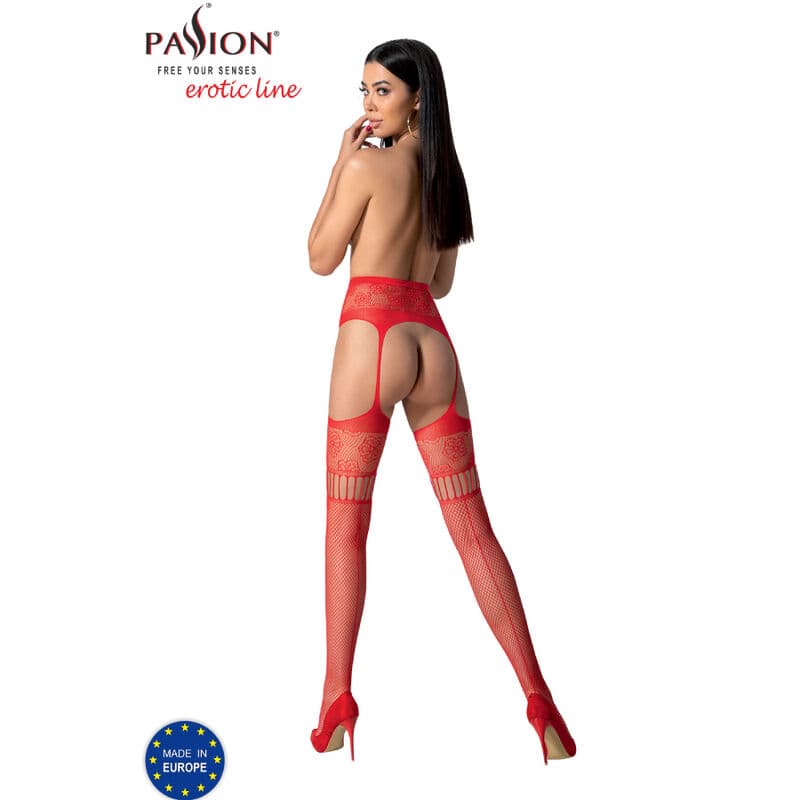 PASSION - S030 RED STOCKINGS WITH GARTER ONE SIZE thumb 4