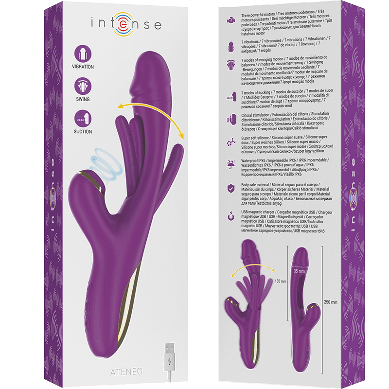 INTENSE - ATENEO RECHARGEABLE MULTIFUNCTION VIBRATOR 7 VIBRATIONS WITH OSCILLATING TONGUE AND PURPLE SUCTION thumb 7