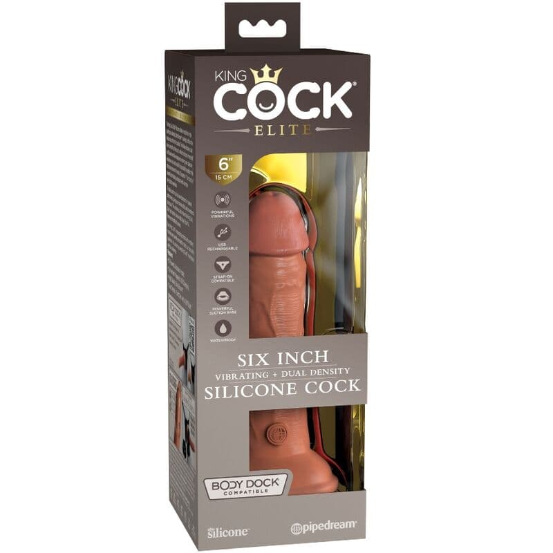 KING COCK - ELITE REALISTIC DILDO VIBRATING & SILICONE 15.2 CM CARAMEL thumb 6