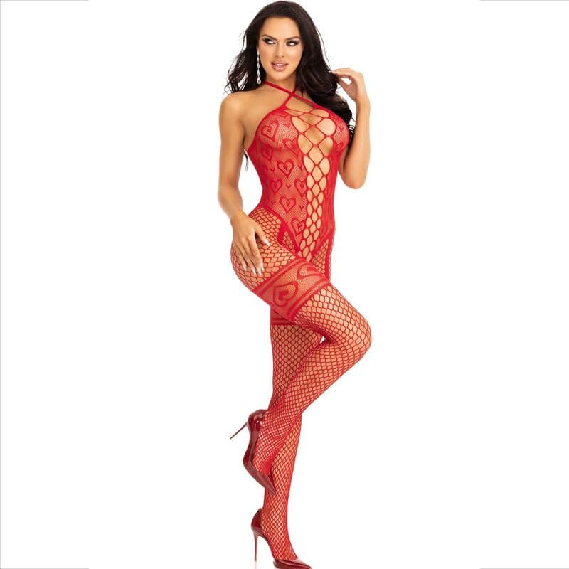 LEG AVENUE - BODYSTOCKING NECK HALTER RED HEARTS RED thumb 5