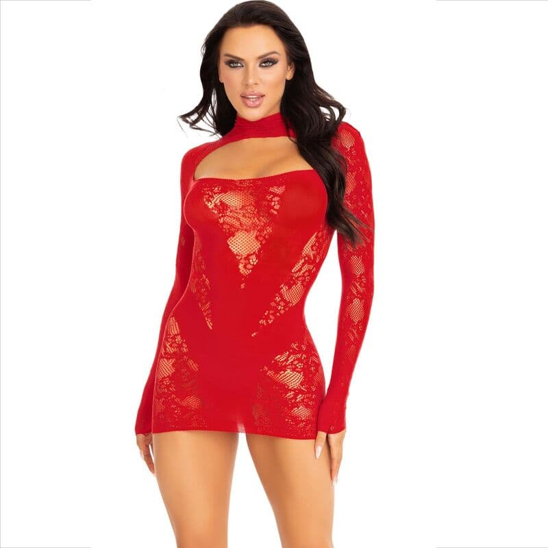 LEG AVENUE - MINI DRESS WITH LACE LONG SLEEVE RED thumb 1