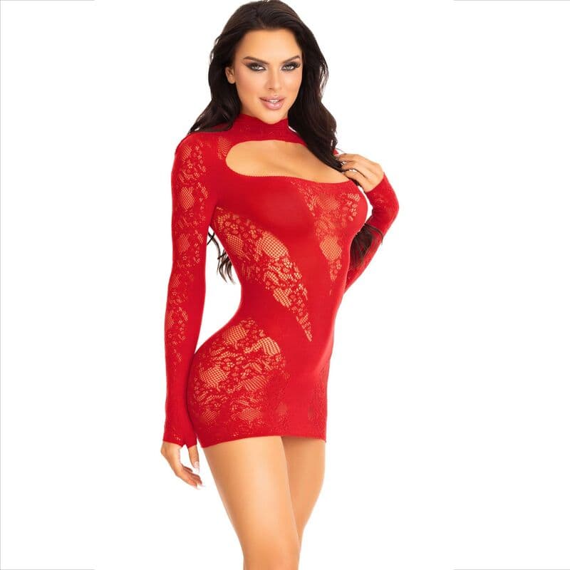 LEG AVENUE - MINI DRESS WITH LACE LONG SLEEVE RED thumb 2