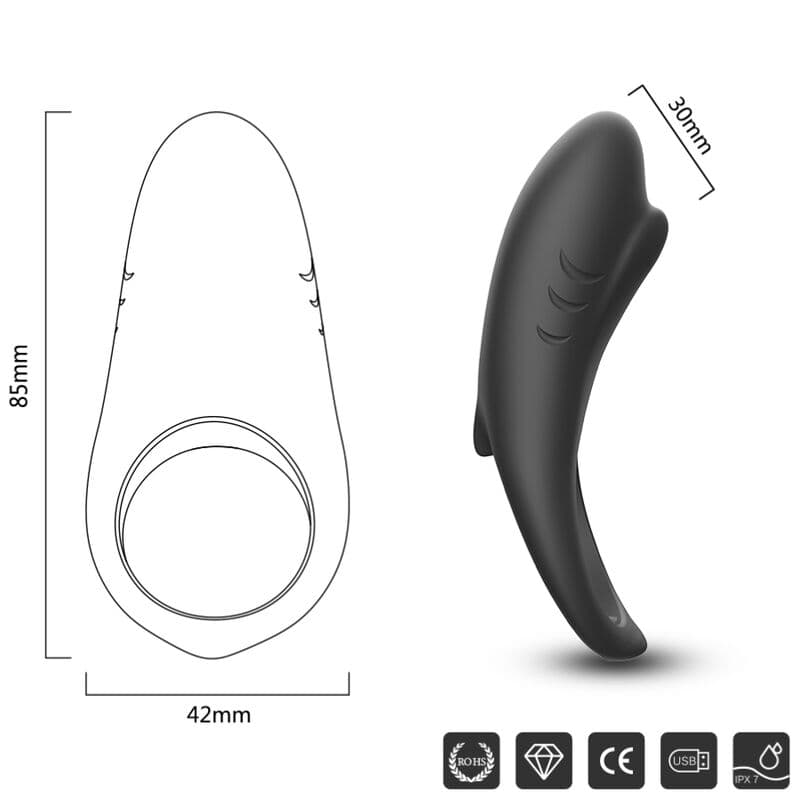 ARMONY - SHARK VIBRATOR RING FOR COUPLES REMOTE CONTROL BLACK thumb 6