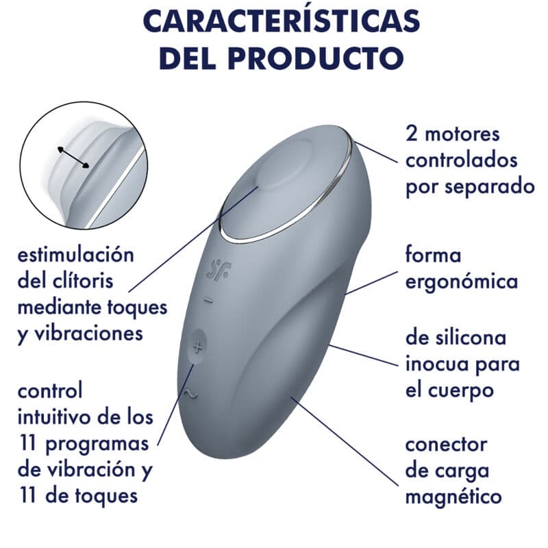 SATISFYER - TAP & CLIMAX 1 LAY-ON VIBRATOR GREY thumb 5