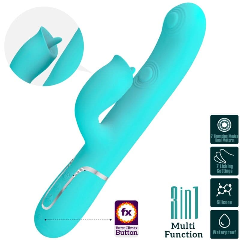 PRETTY LOVE - RABBIT VIBRATOR WITH LICKING AQUA GREEN thumb 3
