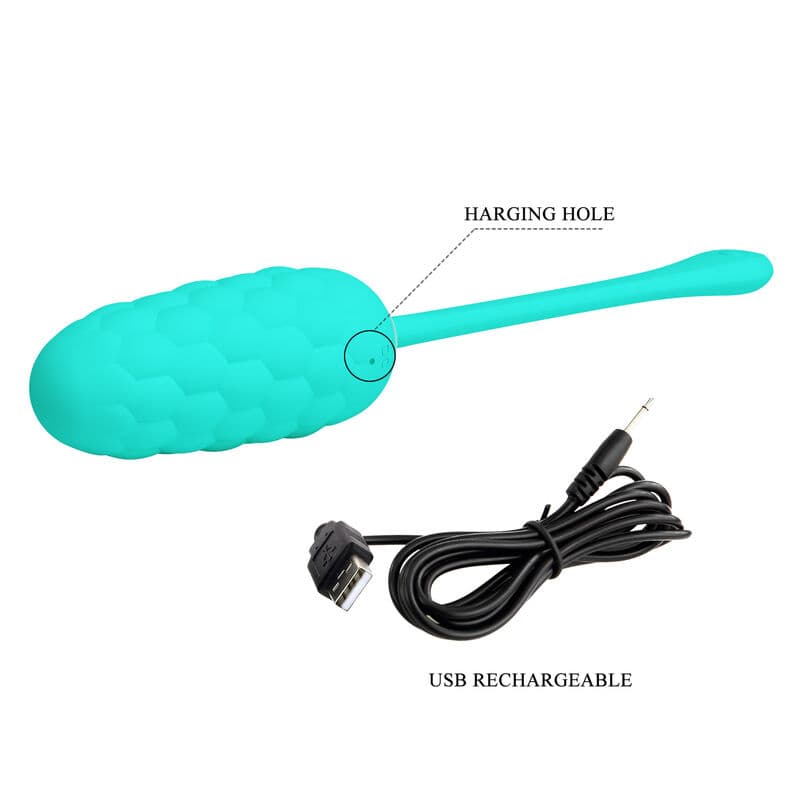 PRETTY LOVE - VIBRATING EGG WITH AQUA GREEN RECHARGEABLE MARINE TEXTURE thumb 8