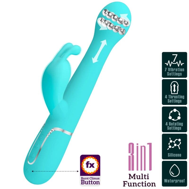PRETTY LOVE - DEJON RABBIT VIBRATOR 3 IN 1 MULTIFUNCTION AQUA GREEN thumb 10