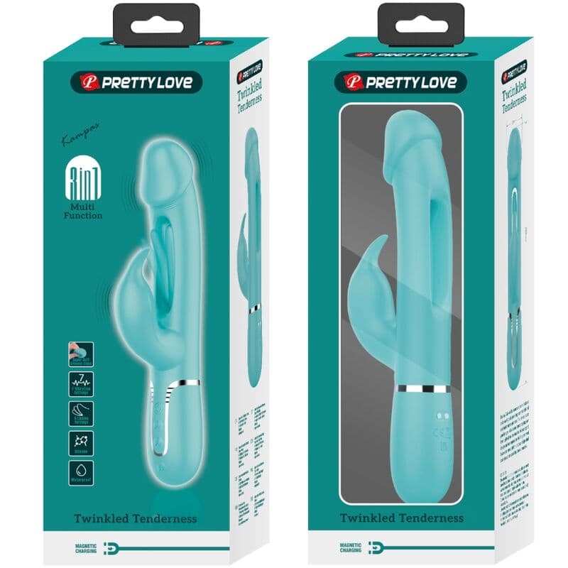 PRETTY LOVE - KAMPAS RABBIT 3 IN 1 MULTIFUNCTION VIBRATOR WITH TONGUE AQUA GREEN thumb 11