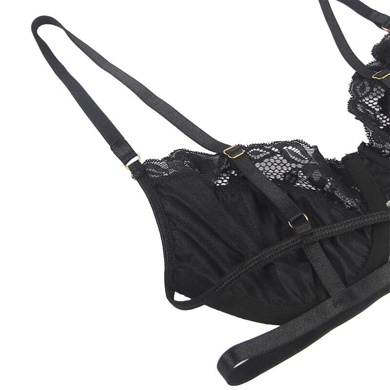 SUBBLIME - SET OF 3 PIECES BRA + THONG + LACE GARTER BLACK S/M thumb 5