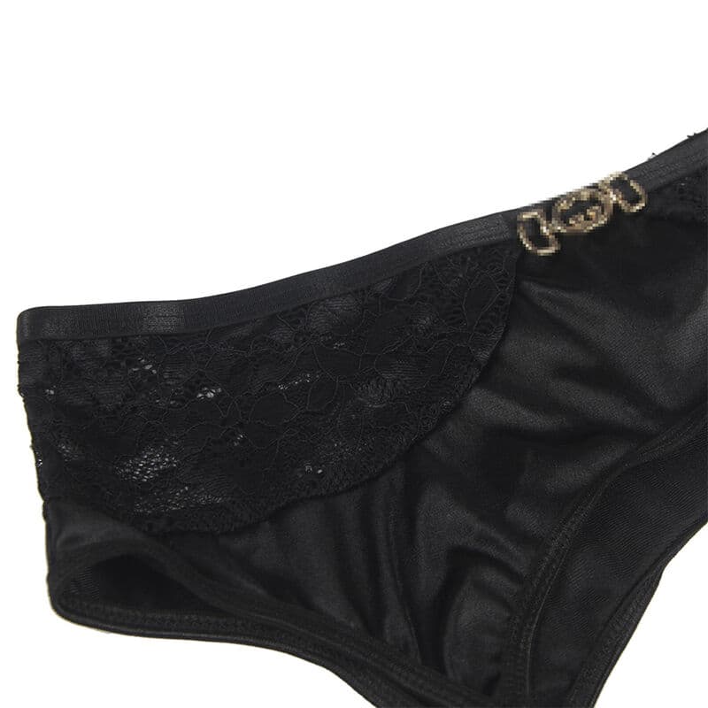 SUBBLIME - SET OF 3 PIECES BRA + THONG + LACE GARTER BLACK S/M thumb 7
