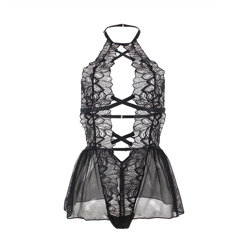 SUBBLIME - TEDDY HALTER NECK BARE BACK LACE BLACK S/M thumb 5