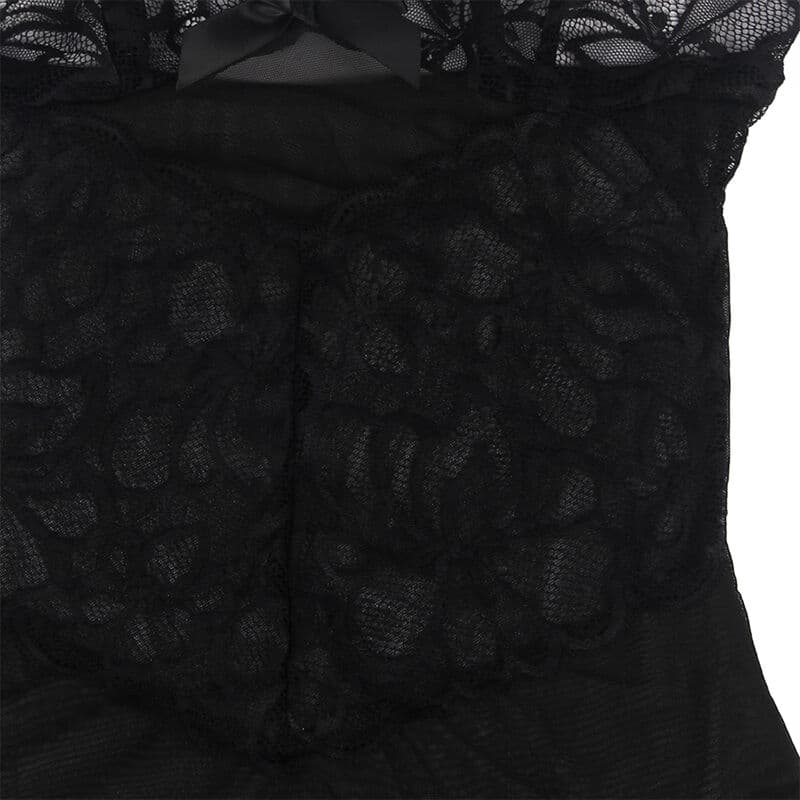 SUBBLIME - BABYDOLL WITH ADJUSTABLE STRAPS AND TRANSPARENT LACE FLORAL PRINT BLACK S/M thumb 10